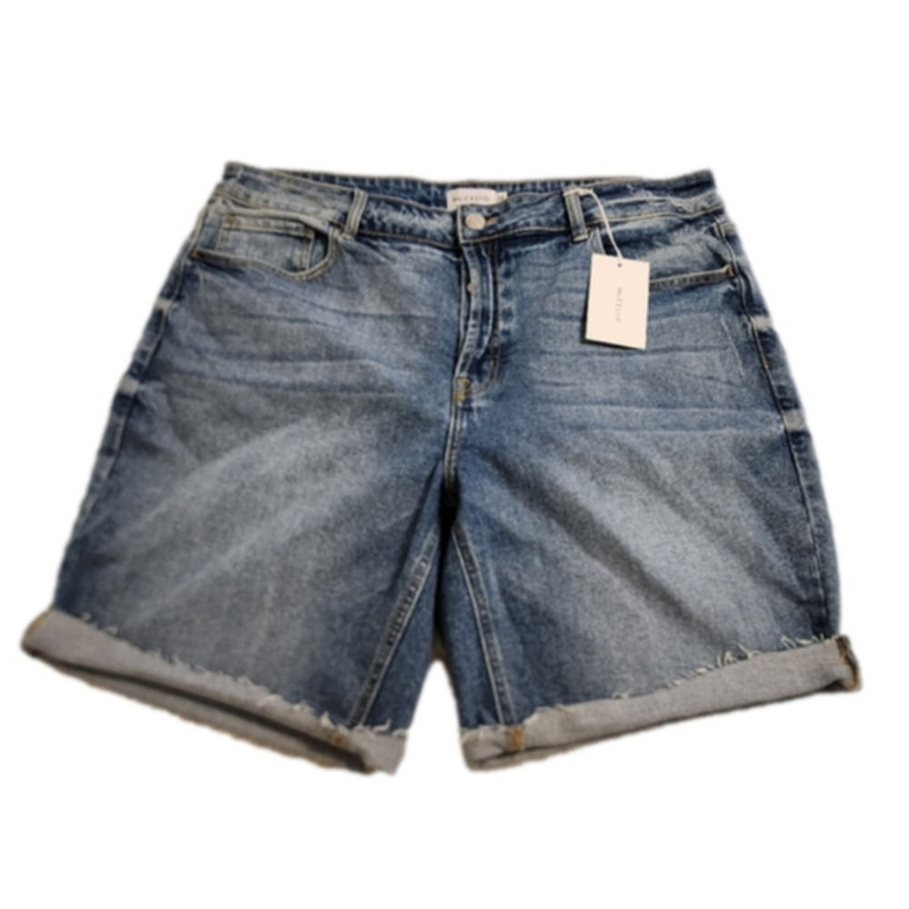 Cello Jackie Blue Denim Bermuda‎ Shorts Cuffed Hem High Waist Plus Size 2X NWT